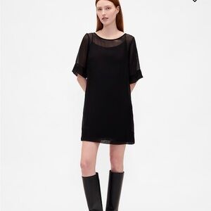 NWT Sheer Panel Short Sleeve Mini Dress in Black